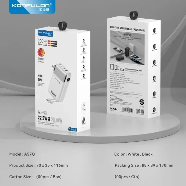 پاور بانک کانفلون ۲۰۰۰۰ میلی آمپر فست شارژ مدل A57Q - Image 2