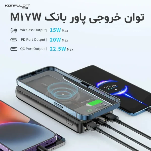 پاوربانک وایرلس 20000 میلی آمپر کانفلون مدل M17W - Image 3