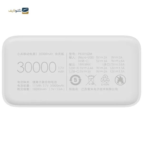 پاوربانک 30000 میلی آمپر شیائومی مدل PB3018ZM - Image 2