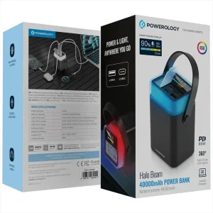 پاوربانک 40000 میلی آمپر پاورلوژی 65 وات با صفحه نمایش دیجیتال